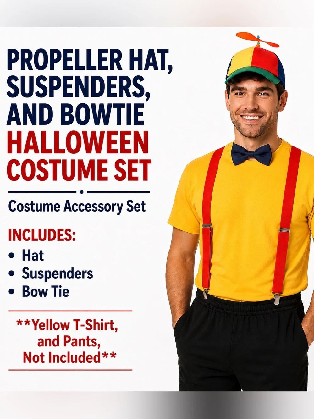 🎃 Propeller Hat Suspenders Bow Tie Halloween Costume Set